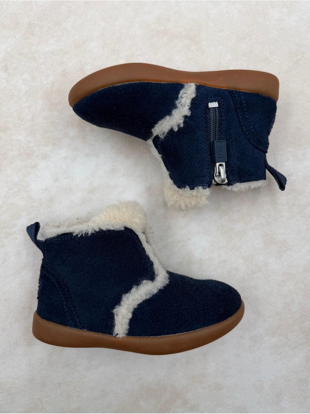 UGG Navy Suede Shearling-Lined Kids Ankle Boots